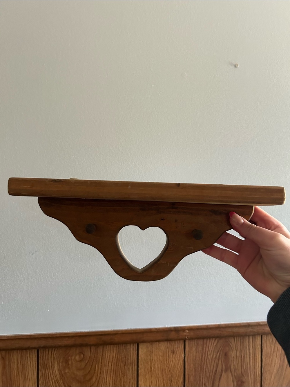 Vintage Heart Wooden Wall Shelf - Brown
